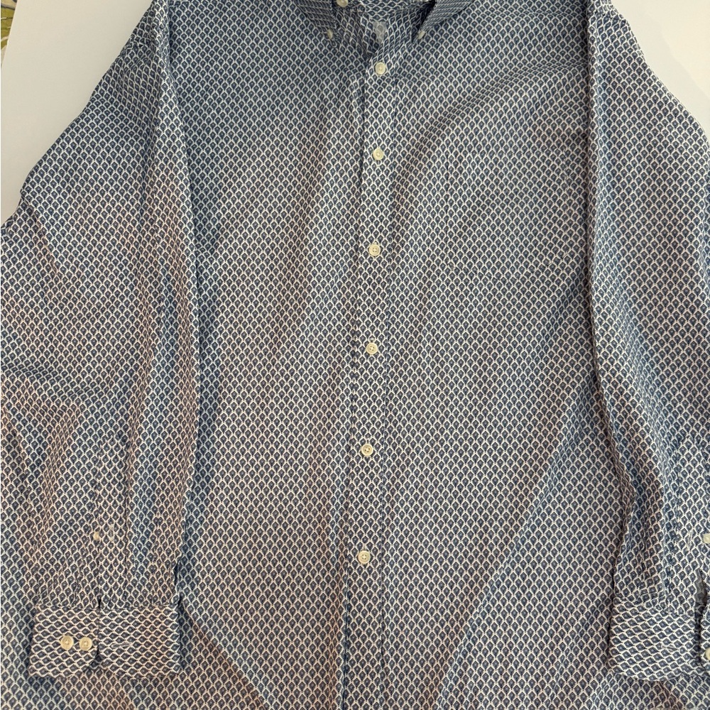 Roundtree & Yorke Blue Patterned Button-Down Shirt - image 1